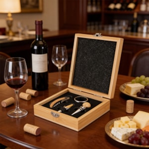 Kit de Acessórios para Vinho em Estojo de Bambu - 4 Peças