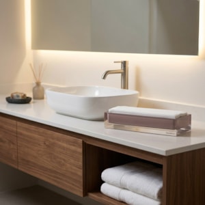 Kit de Banheiro em Resina Cristal Marfim Champagne Bandeja de Papel - 2 Peças