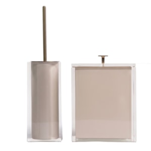 Kit de Banheiro em Resina Cristal Marfim Champagne Lixeira e Escova - 2 Peças