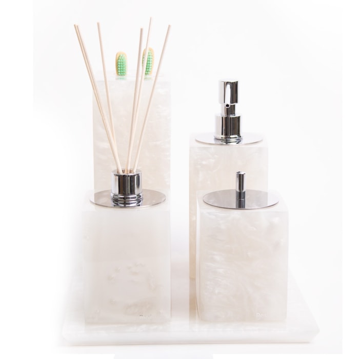 Kit de Banheiro em Resina Madrepérola com Bandeja - 5 Peças - Madel Home