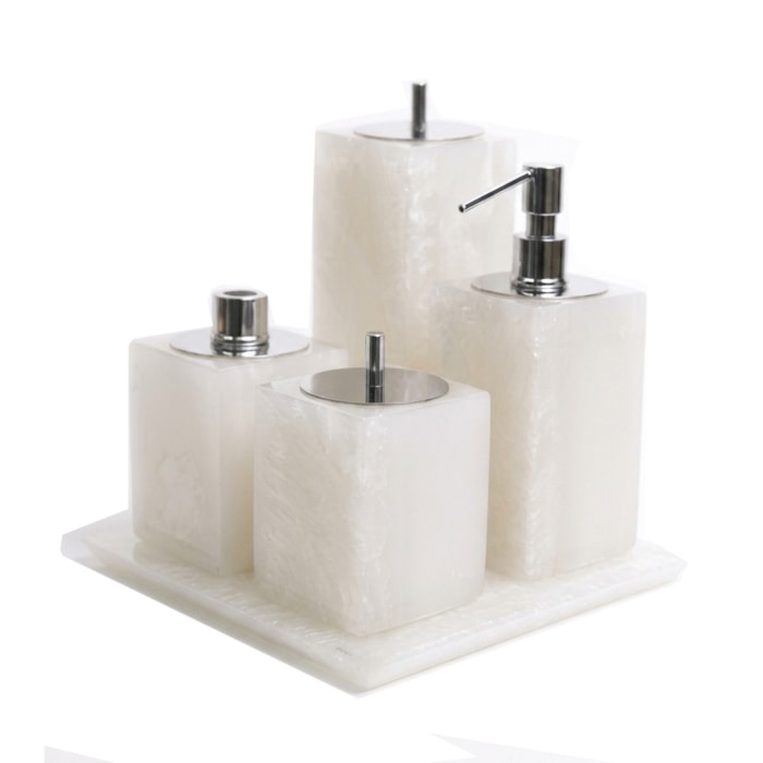 Kit de Banheiro em Resina Madrepérola com Bandeja - 5 Peças - Madel Home