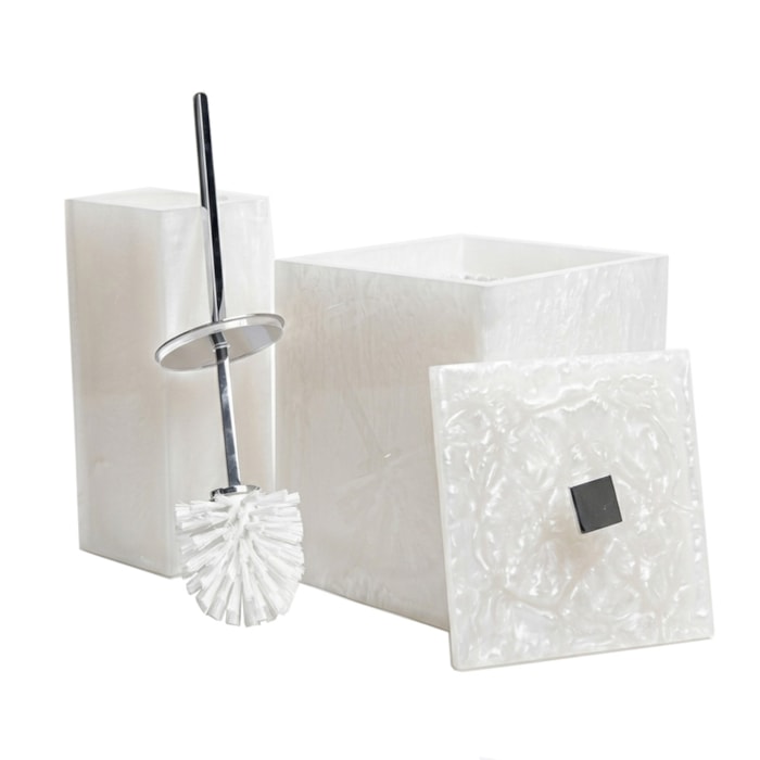 Kit de Banheiro em Resina Madrepérola Lixeira e Escova - 2 Peças - Madel Home
