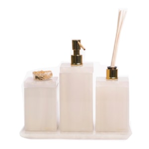 Kit de Banheiro em Resina Nude Pérola com Bandeja - 4 Peças