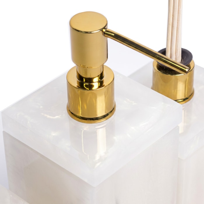 Kit de Banheiro em Resina Nude Pérola com Bandeja - 4 Peças - Madel Home
