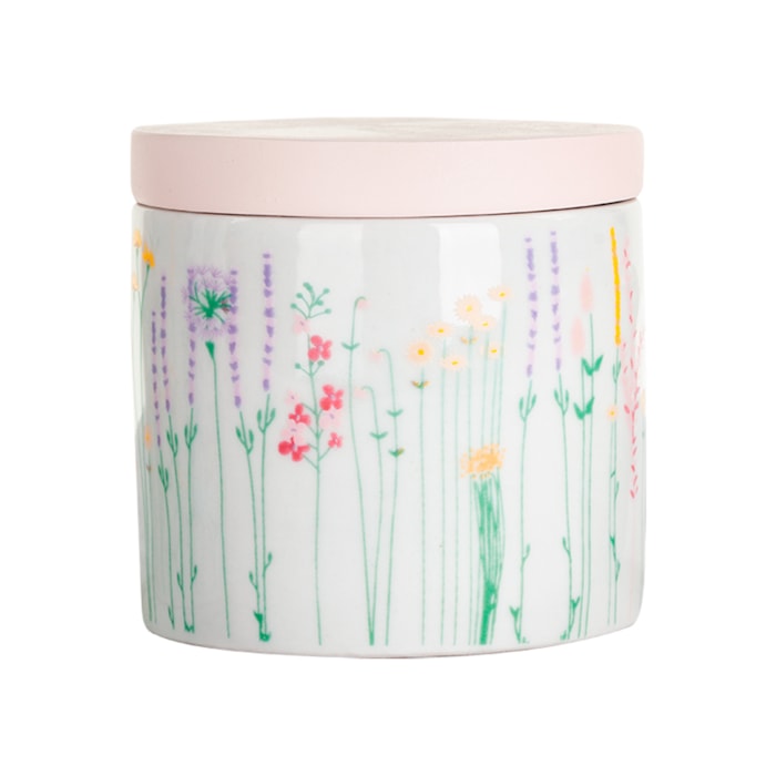 Kit de Higiene Jardim Europeu Porcelana e Tampa Madeira - 3 Peças - Madel Home