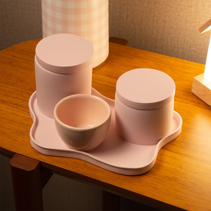 Kit de Higiene para Bebê Abstrato em Resina Rosa Nude - 4 Peças - Madel Home