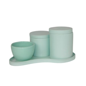Kit de Higiene para Bebê Abstrato em Resina Verde Água - 4 Peças