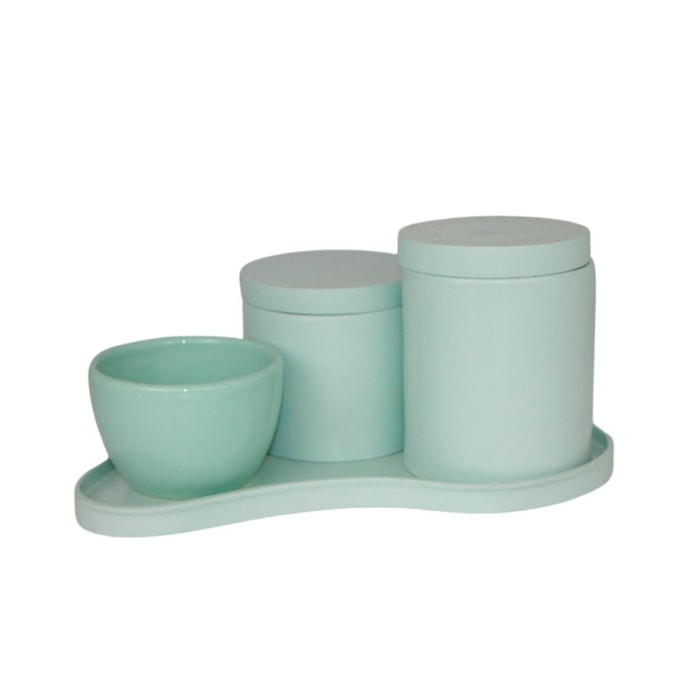 Kit de Higiene para Bebê Abstrato em Resina Verde Água - 4 Peças - Madel Home