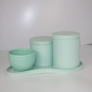 Kit de Higiene para Bebê Abstrato em Resina Verde Água - 4 Peças