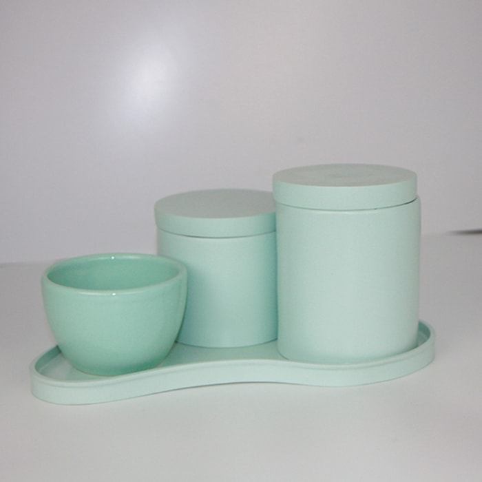 Kit de Higiene para Bebê Abstrato em Resina Verde Água - 4 Peças - Madel Home
