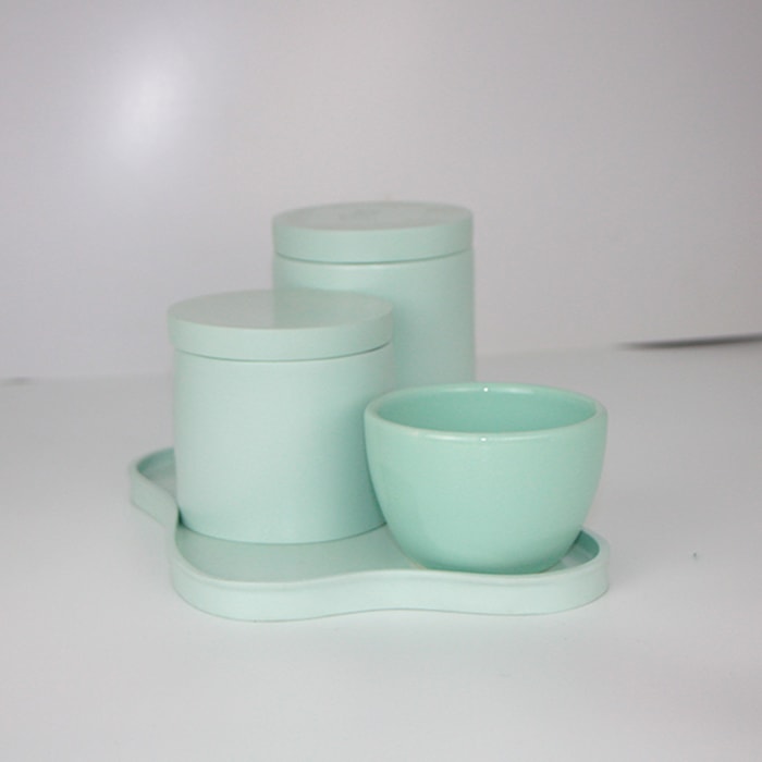 Kit de Higiene para Bebê Abstrato em Resina Verde Água - 4 Peças - Madel Home