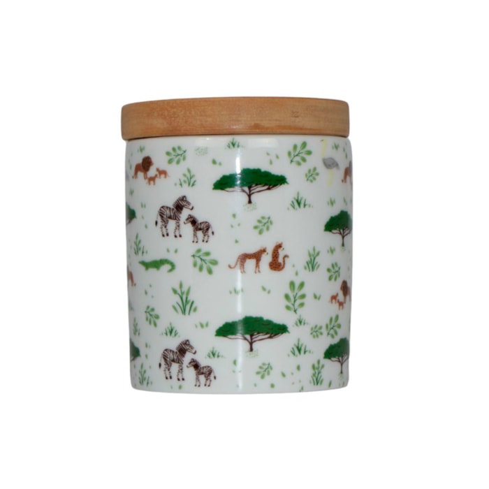 Kit de Higiene Porcelana e Tampa Madeira Selva - 3 Peças - Madel Home