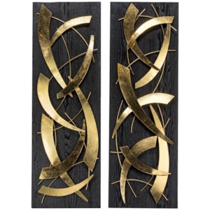 Kit Esculturas Parede Abstrata Metal Dourado Preta - 2 Peças