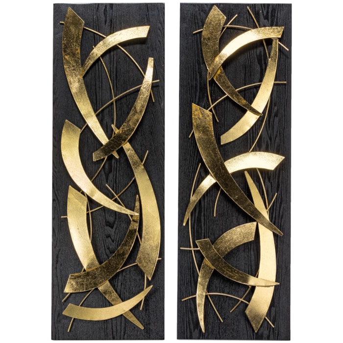 Kit Esculturas Parede Abstrata Metal Dourado Preta - 2 Peças - Madel Home