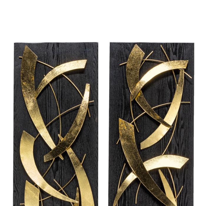 Kit Esculturas Parede Abstrata Metal Dourado Preta - 2 Peças - Madel Home