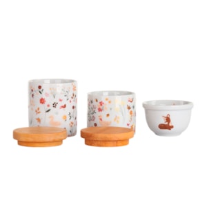 Kit Higiene Afeto Porcelana Tampa Madeira Branco e Dourado - 3 Peças