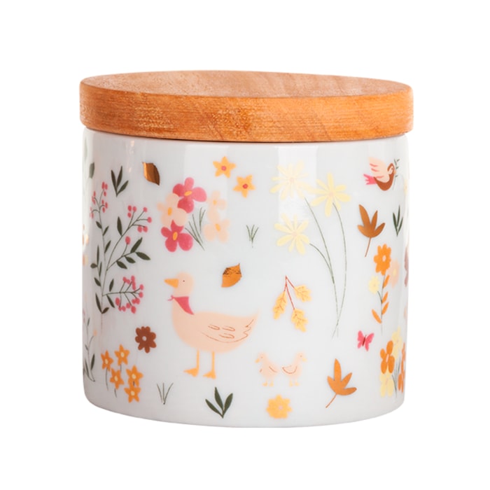 Kit Higiene Afeto Porcelana Tampa Madeira Branco e Dourado - 3 Peças - Madel Home