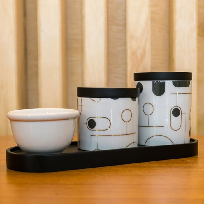 Kit Higiene Porcelana Ameise Vegas Preto e Dourado - 3 Peças - Madel Home