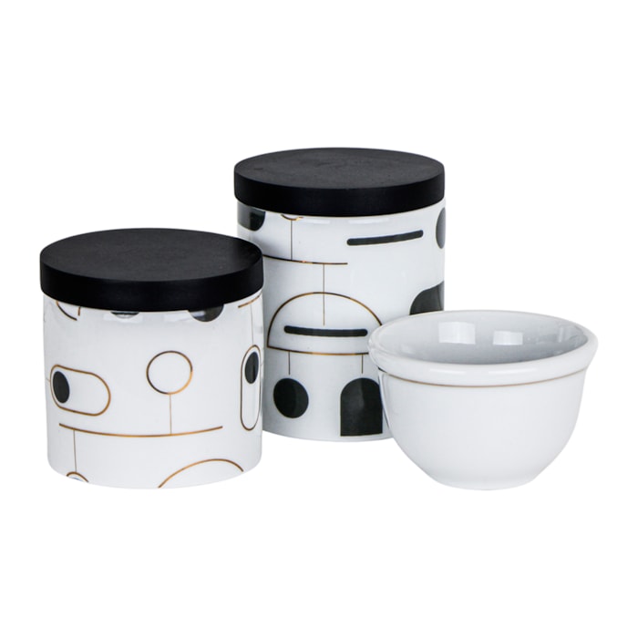 Kit Higiene Porcelana Ameise Vegas Preto e Dourado - 3 Peças - Madel Home