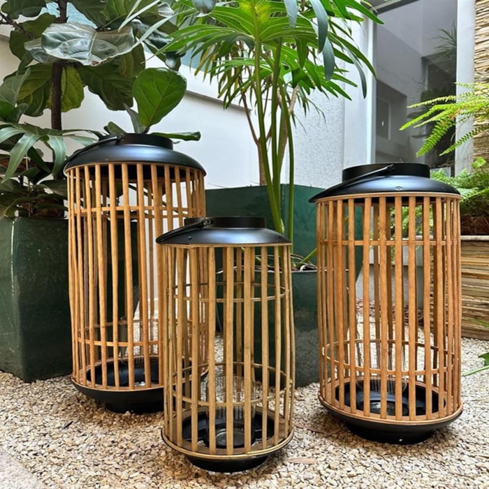 Lanterna de Bambu Detalhes em Metal - 51cm - Madel Home