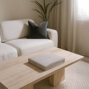 Livro Caixa Decorativa em Mdf com Listras em Veludo Off-White - 27cm