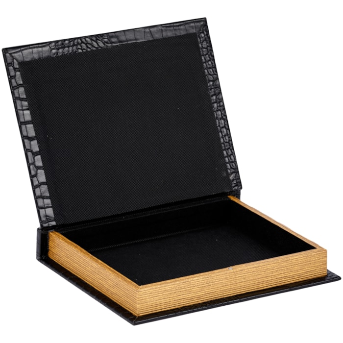 Livro Caixa Decorativa em Mdf e Pu Preto - 26cm - Madel Home