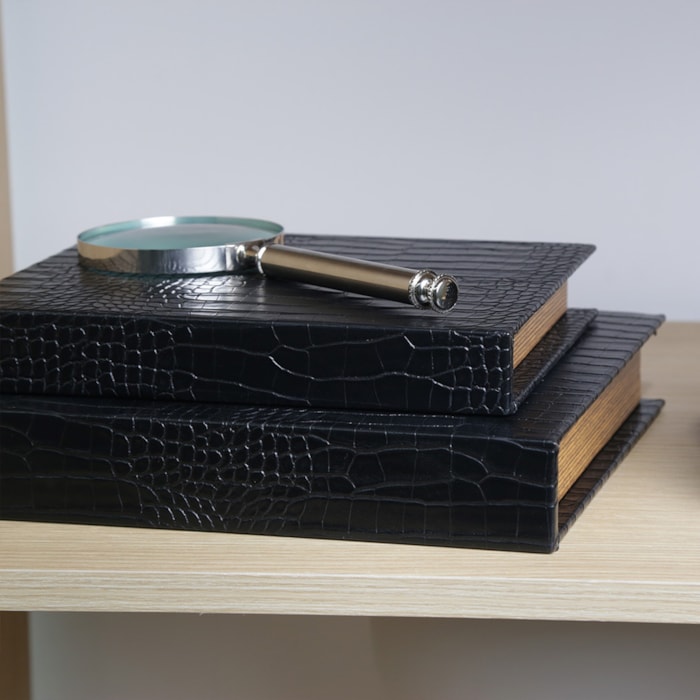 Livro Caixa Decorativa em Mdf e Pu Preto - 26cm - Madel Home