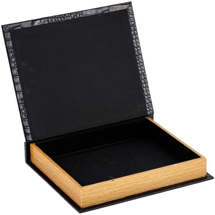 Livro Caixa Decorativa em Mdf e Pu Preto - 32cm - Madel Home