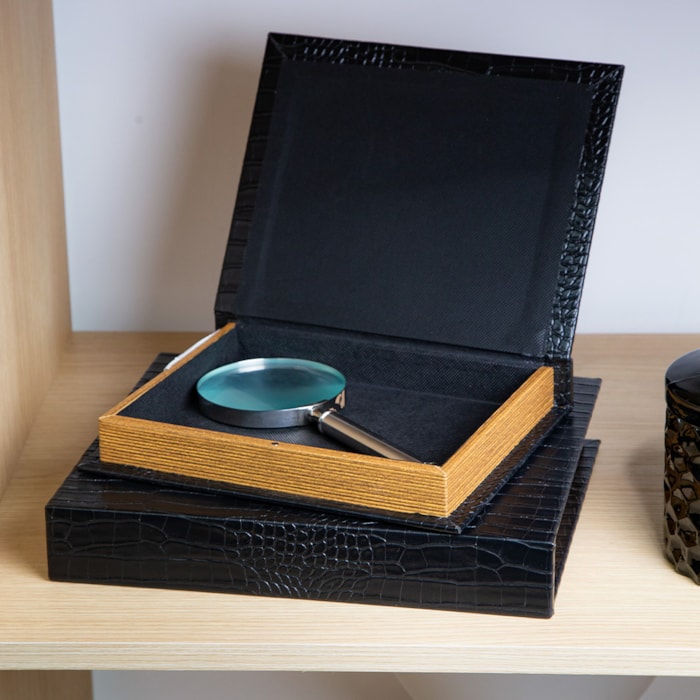 Livro Caixa Decorativa em Mdf e Pu Preto - 32cm - Madel Home