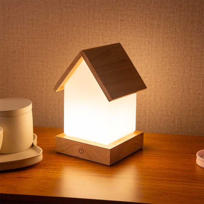 Luminária Casinha Infantil USB em Madeira - 20cm - Madel Home
