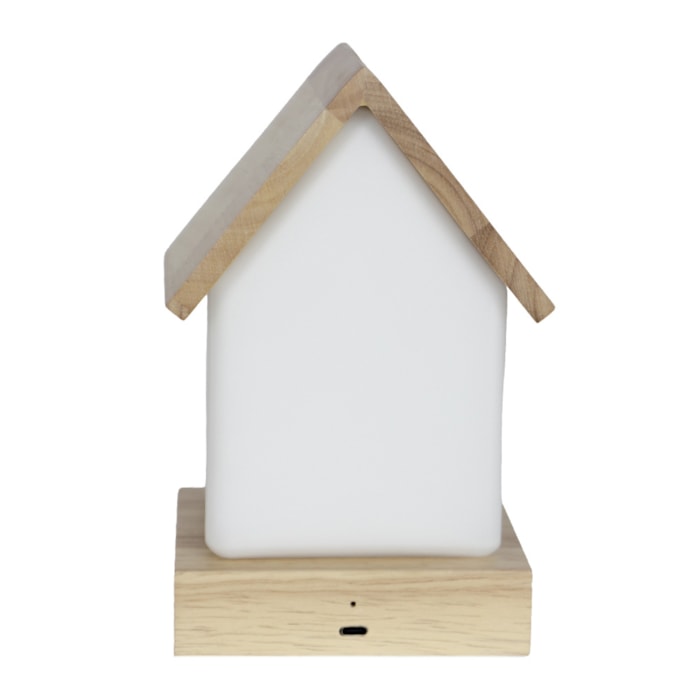 Luminária Casinha Infantil USB em Madeira - 20cm - Madel Home