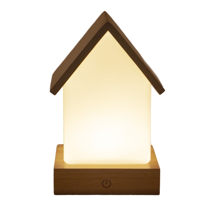 Luminária Casinha Infantil USB em Madeira - 20cm - Madel Home