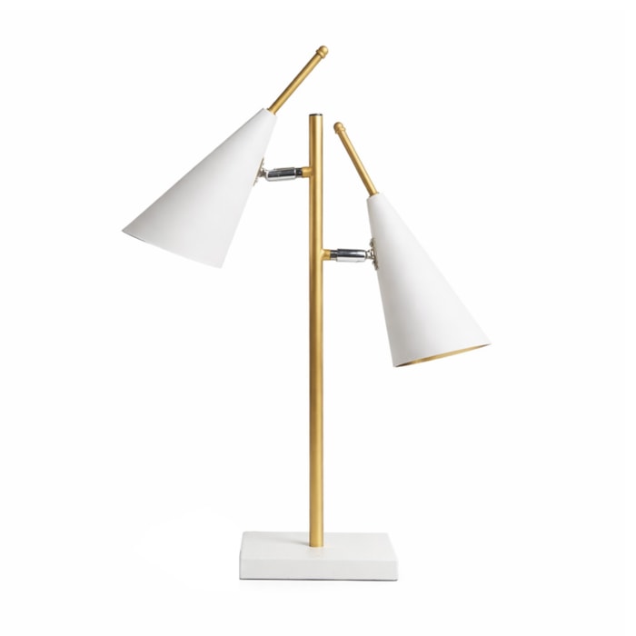 Luminária de Mesa Duo Noir Metal Branco e Dourado - 65cm - Madel Home