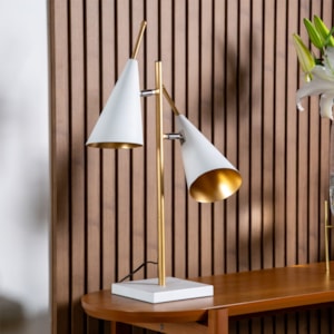 Luminária de Mesa Duo Noir Metal Branco e Dourado - 65cm