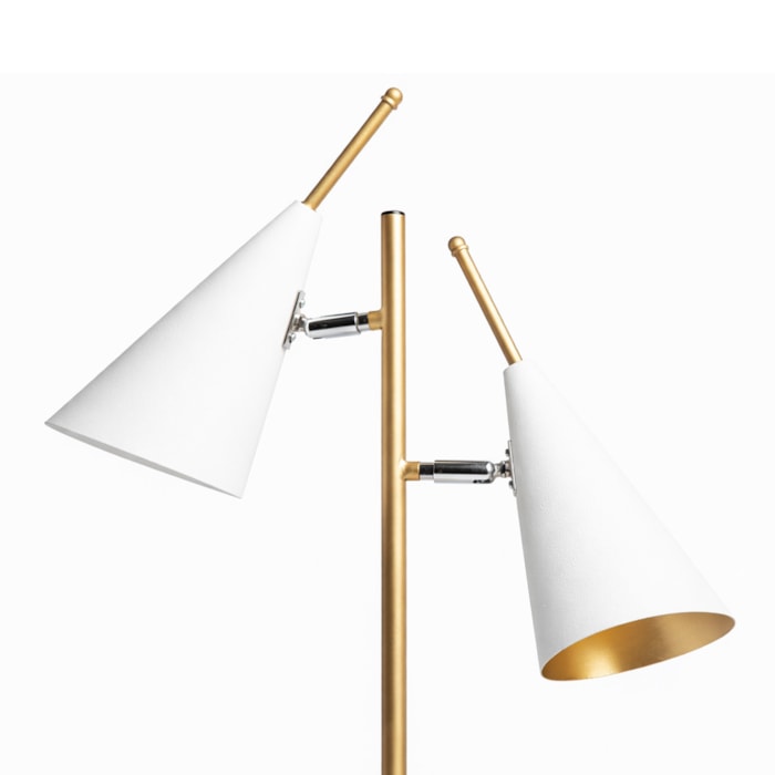 Luminária de Mesa Duo Noir Metal Branco e Dourado - 65cm - Madel Home