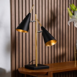 Luminária de Mesa Duo Noir Metal Preto e Dourado - 65cm