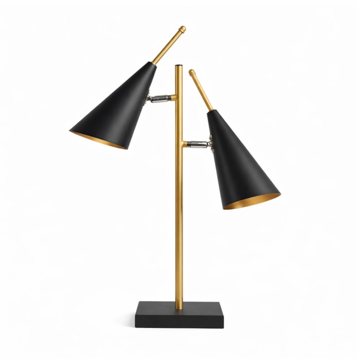 Luminária de Mesa Duo Noir Metal Preto e Dourado - 65cm - Madel Home