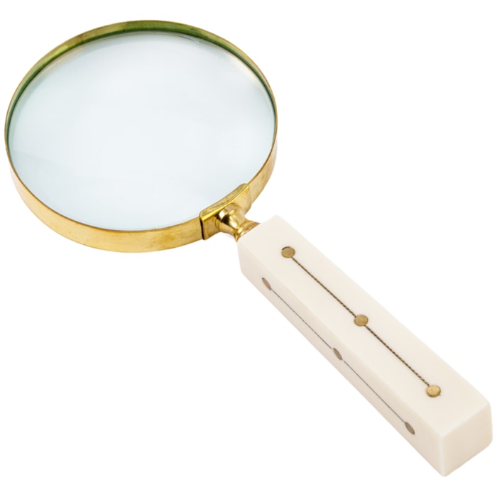 Lupa de Aumento Decorativa Metal Dourado Resina Branco - Madel Home