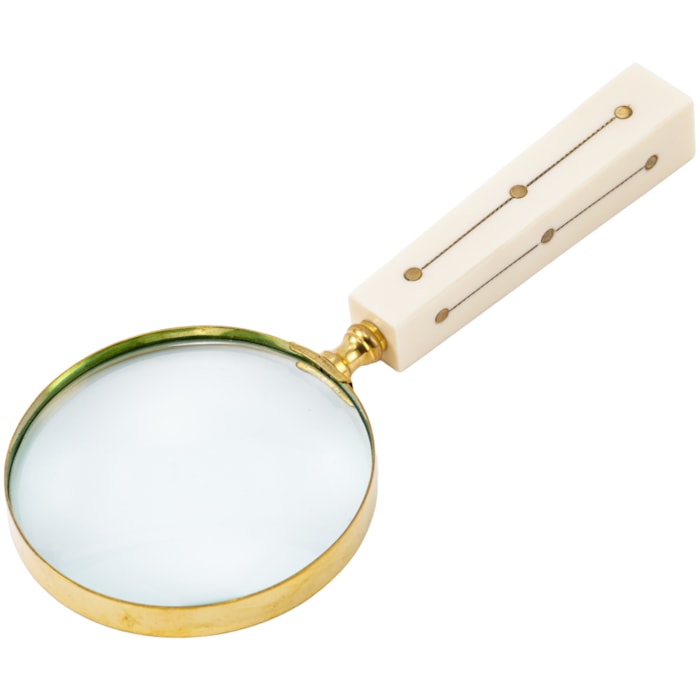 Lupa de Aumento Decorativa Metal Dourado Resina Branco - Madel Home