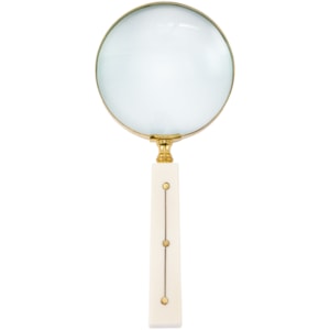 Lupa de Aumento Decorativa Metal Dourado Resina Branco