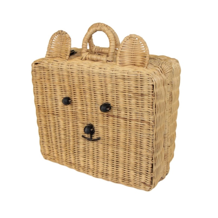 Maleta Ursinho Infantil em Rattan - 34cm - Madel Home