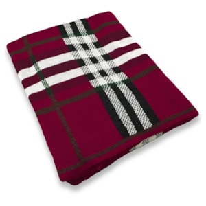 Manta Decorativa de Natal em Tricot Xadrez Bordô 180x90cm