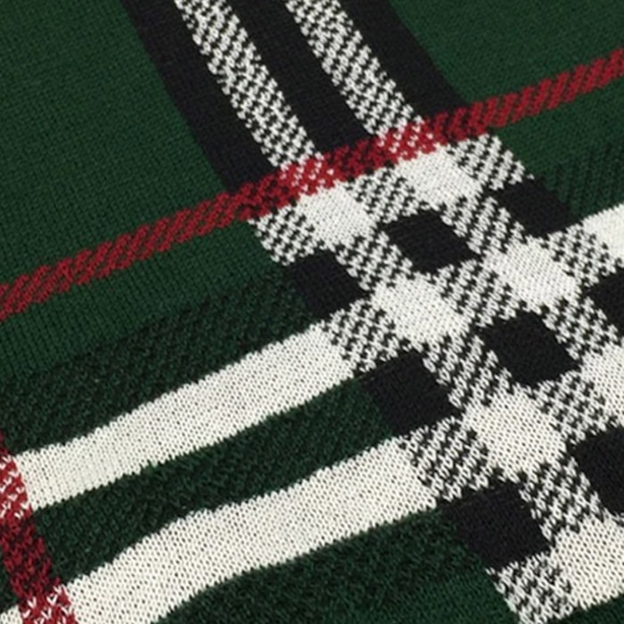 Manta Decorativa de Natal em Tricot Xadrez Verde 180x90cm - Madel Home