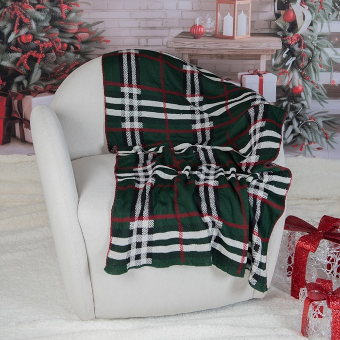 Manta Decorativa de Natal em Tricot Xadrez Verde 180x90cm - Madel Home