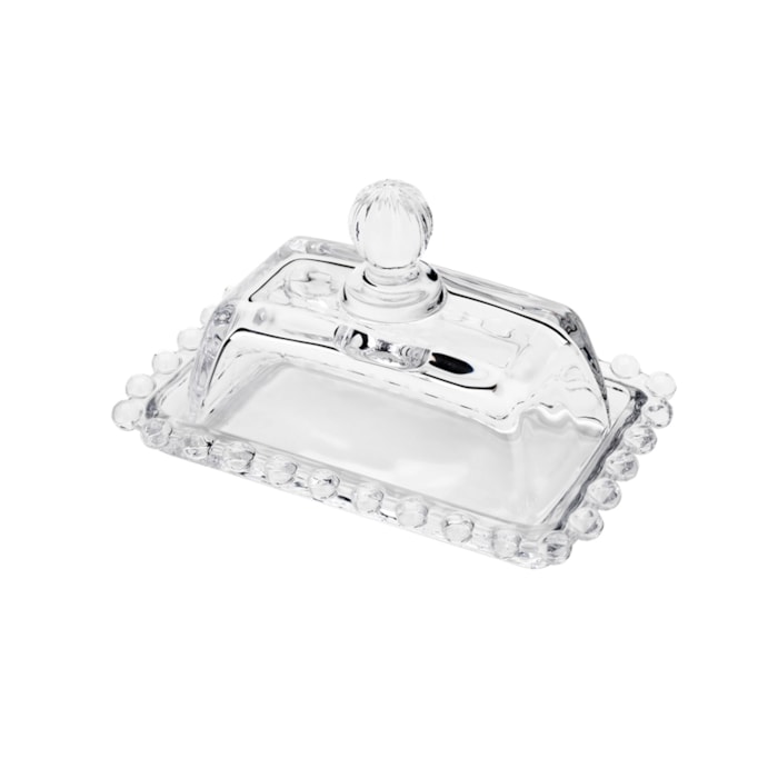 Manteigueira Retangular em Cristal Transparente Pearl Wolff - 14cm - Madel Home