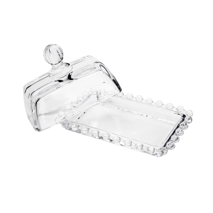 Manteigueira Retangular em Cristal Transparente Pearl Wolff - 14cm - Madel Home