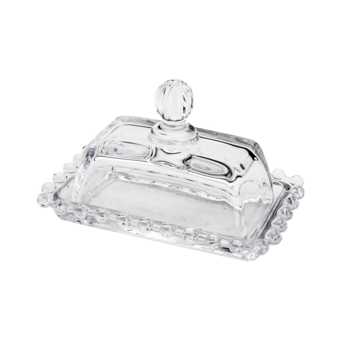 Manteigueira Retangular em Cristal Transparente Pearl Wolff - 14cm - Madel Home