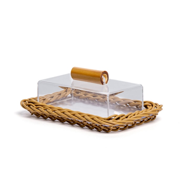 Manteigueira Retangular em Vime Caramelo Itacaré - 20cm - Madel Home
