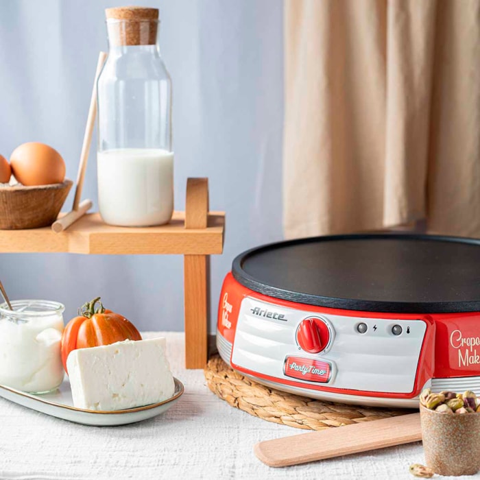 Máquina de Crepe Retrô 1000W Base Antiaderente Vermelho Ariete - 127V - Madel Home