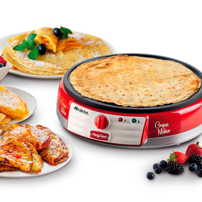 Máquina de Crepe Retrô 1000W Base Antiaderente Vermelho Ariete - 127V - Madel Home